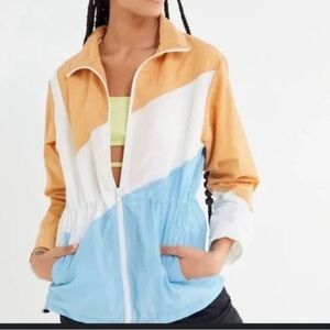 Urban Outfitters Color-block Windbreaker 90s Blue White Tan Oversized Athletic S